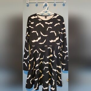 SHEIN Black Dress with White Bat Print - Long Sleeve Skater